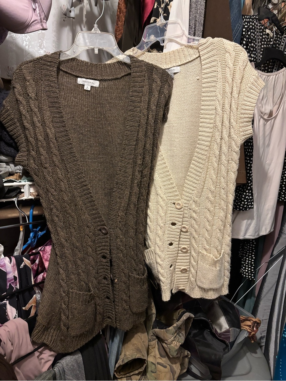 Merona Cable-Knit Short-Sleeve Cardigan in Brown and Cream